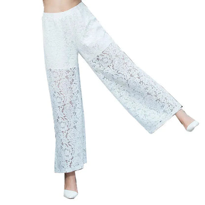 Fashion Women's Wide-leg Pants 2023 Spring Summer New High Waist Lace Cutout Casual Straight Pants White Black Women Trousers, Mike Armstrong
