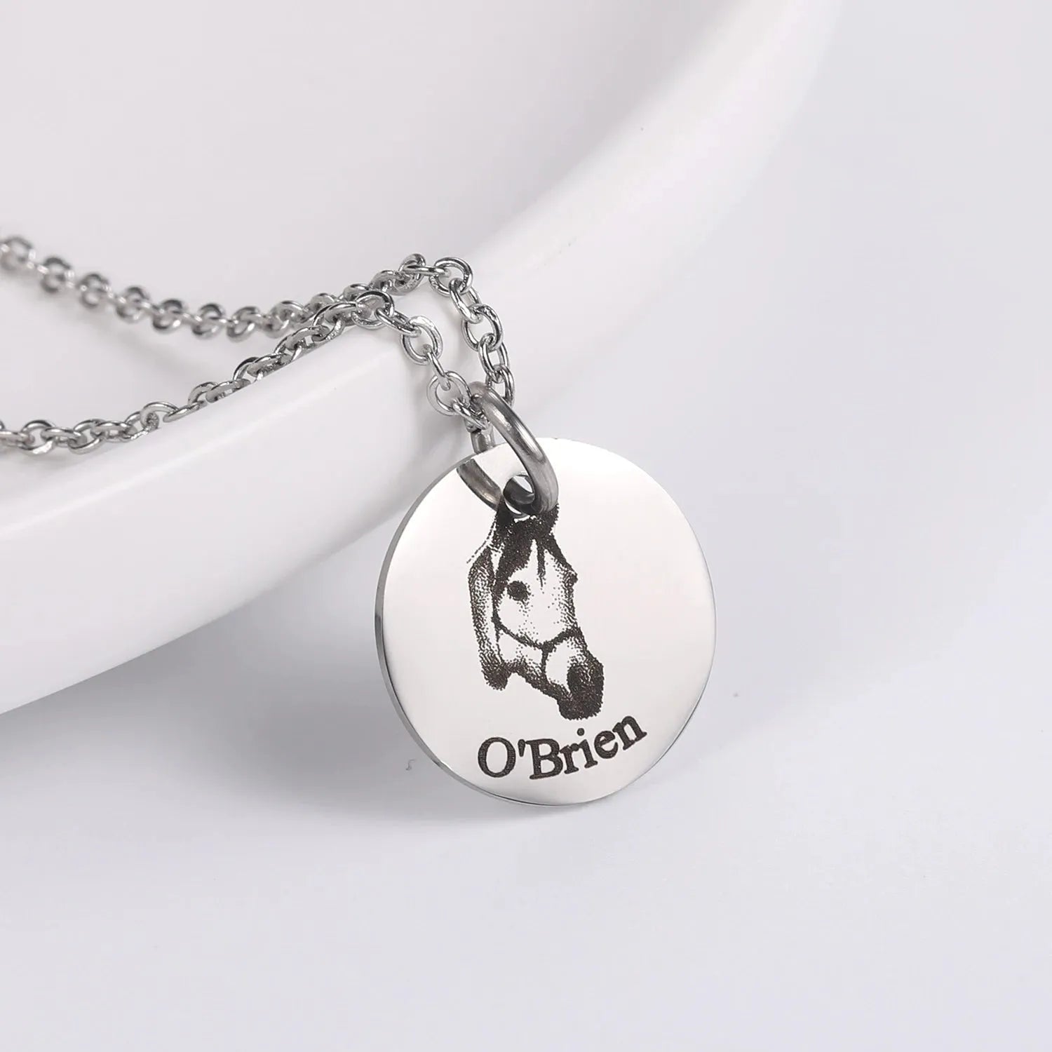 Personalized Pet Photo Initial Date Necklace Stainless Steel Engraved Disc Pendants Custom For Women Memorial Day Jewelry Gifts