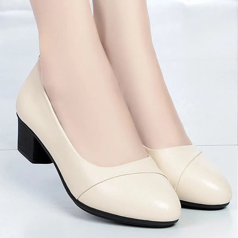 Round Toe PU Leather Fashion Elegant Casual Medium Heels Office - Mike Armstrong