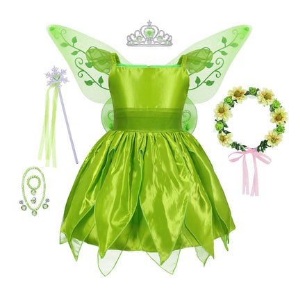 Popxstar Tinker Bell princesa Halloween Cosplay niñas bebé fiesta verde flor hadas Tinker Bell vestido Elf traje mariposa alas conjunto
